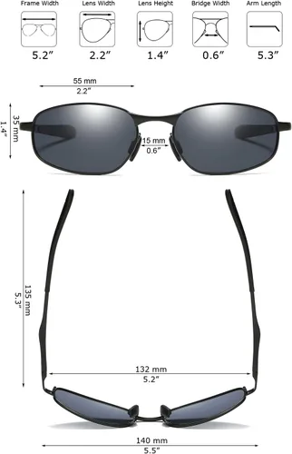 Vista 6 de ZHILE Gafas de sol polarizadas de tamaño pequeño con marco de metal rectangular para hombres y mujeres, protección UV400