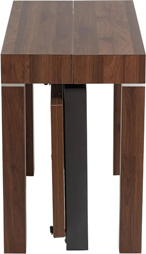 Vista 8 de Warhol - Mesa de comedor rectangular moderna de madera de nogal envejecida, 59 1/4 x 35 1/2 pulgadas, extensión de 2 hojas marrón para espacios