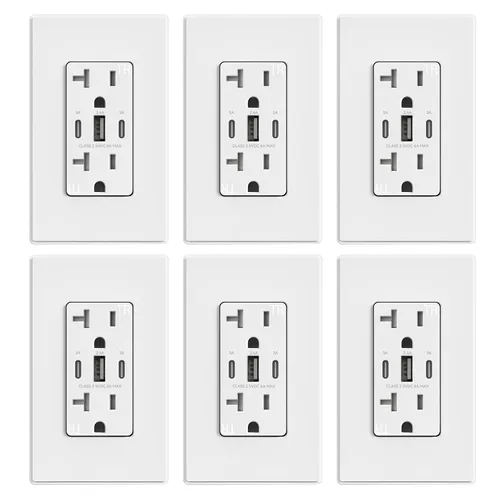 Vista 27 de ELEGRP Tomacorrientes USB, 30 W 6.0 Amp USB C, toma de pared USB de 3 puertos, toma de corriente resistente a manipulaciones de 15 amperios con 2