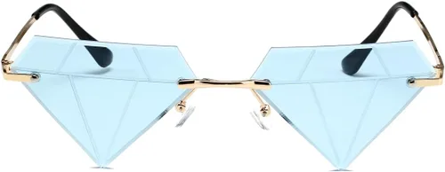 Vista 2 de JOVAKIT Gafas de sol triangulares con forma de diamante para mujeres y hombres, gafas de sol vintage sin montura retro para fiesta rave de Halloween
