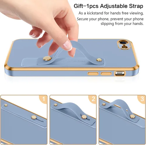 Vista 4 de VENINGO Funda para iPhone SE, iPhone 7/8, TPU suave y delgada con pulsera ajustable, resistente a los arañazos y a prueba de golpes, funda