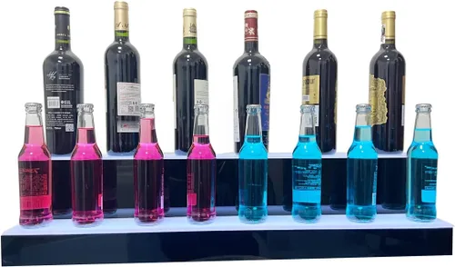 Vista 3 de Pantalla de botella de licor iluminada con LED de 31 pulgadas y 2 escalones, soporte de exhibición de barra de licor iluminado, estante de pantalla