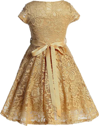 Vista 16 de Little Girl - Vestido de niña con manga de encaje y cinturón de piedras