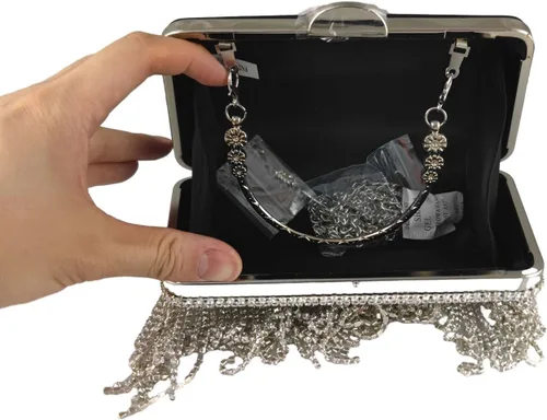 Vista 8 de Boutique De FGG Bolso de mano de cristal con borla, elegante bolso de noche para novias, bolsos de diamantes de imitación de fiesta de boda
