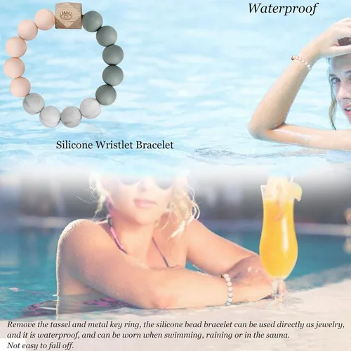 Vista 5 de BIHRTC - Pulserallavero para enganchar las llaves del auto, brazalete con cuentas de silicona para mujer