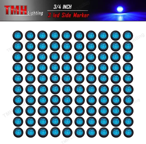 Vista 2 de TMH 100 luces indicadoras laterales redondas de 3/4 pulgadas de 3/4 pulgadas, 3 LED, 12 V CC (azul (100 unidades)
