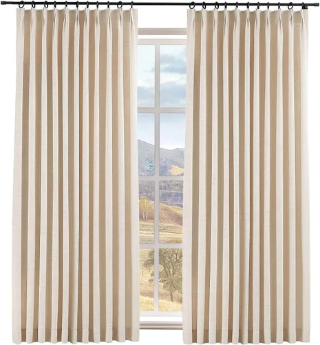 Vista 23 de Macochico Cortinas opacas de lino sintético de 52 pulgadas de ancho x 63 pulgadas de largo, panel de cortinas plisadas para dormitorio, aulas