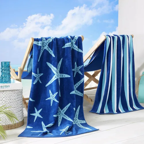 Vista 27 de Great Bay Home Toallas de playa 100% algodón, paquete de 4 toallas de piscina de 30 x 60 pulgadas, toallas absorbentes y de secado rápido