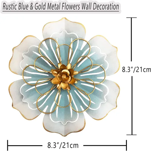 Vista 4 de Decoración artística de pared de flores de metal, escultura floral moderna y rústica de 9.5 pulgadas, hierro envejecido para colgar en la pared