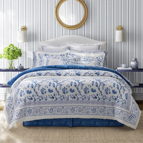 Vista 2 de Laura Ashley - Juego de edredón Twin, juego de cama de algodón suave y reversible, ropa de cama floral de 3 piezas con funda de almohada a juego