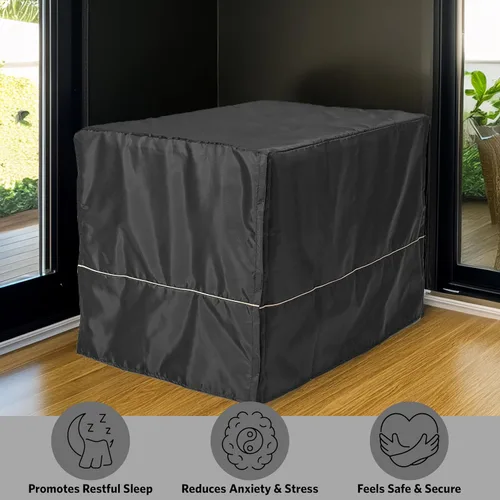 Vista 2 de MidWest Homes for Pets Funda intermedia para jaula de perro, cubierta de perrera de poliéster negro que se adapta a la mayoría de las jaulas de 36