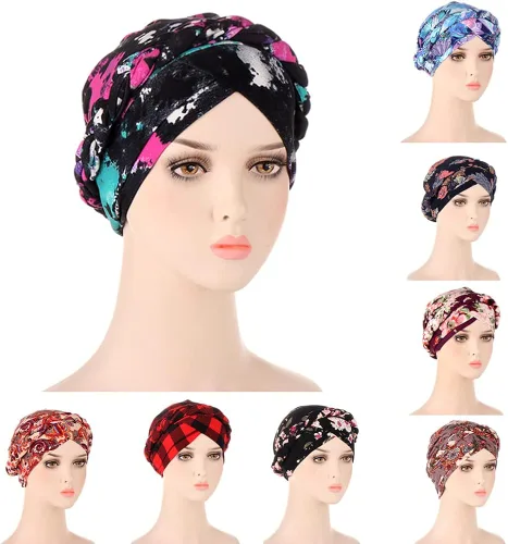 Vista 3 de JDYaoYing Turbante musulmán trenzado turbante floral sombrerero turbante gorro para mujer