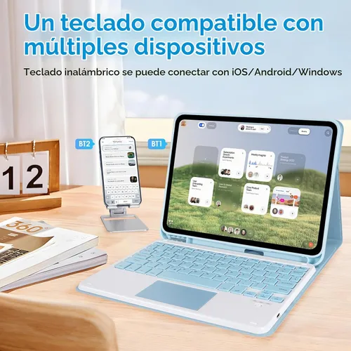 Vista 5 de LAMA Funda con Teclado Touchpad para iPad (A16) 11ª generación 2025/10ª generación 2022, funda tipo folio con soporte para lápiz, trackpad