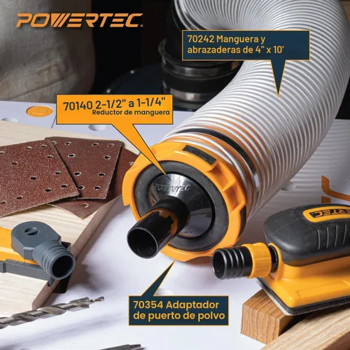Vista 4 de POWERTEC 70140 Reductor de manguera de 2-1/2" a 1-1/4" - Unidad de conversión para accesorios de recolección de polvo, color negro