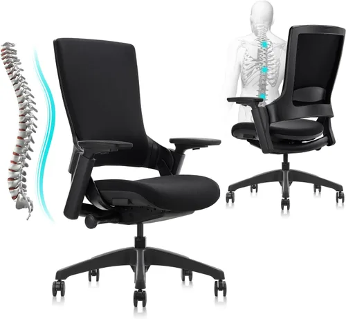 Vista 13 de CLATINA - Silla ejecutiva ergonómica giratoria, con reposabrazos 3D de altura ajustable y respaldo lumbar, tapizada, ideal para hacer trabajos