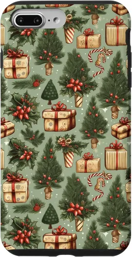 Vista 12 de Vintage Christmas Theme Holiday Trees, Presents, Teal, Bows Case for iPhone 17