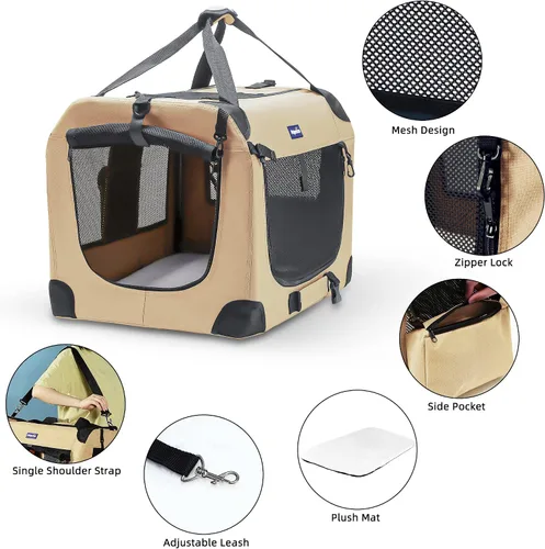 Vista 4 de Jaula portátil plegable para perros Petprsco, jaula de viaje para perros 24x17x17 con manta suave y cálida y cuenco plegable para gatos grandes