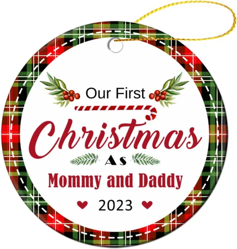 Vista 12 de Adorno personalizado con inicial de Navidad, regalo de decoración de árbol de Navidad, monograma de 26 letras para la primera Navidad, adorno