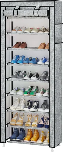 Vista 2 de Calmootey Organizador de zapatos de 5 niveles, estante portátil para zapatos con cubierta de tela no tejida para armario, pasillo, dormitorio, Gris