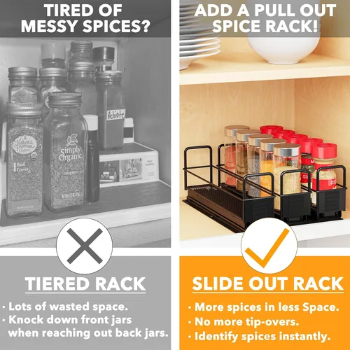Vista 4 de SpaceAid Organizador de estantes de especias extraíble para gabinete, organizador de condimentos deslizante y resistente para cocina, organizador