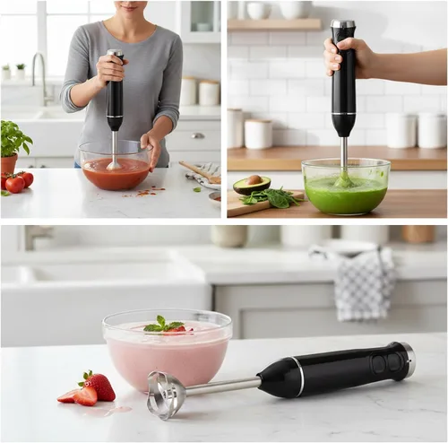 Vista 7 de Batidora de mano de 300 W - Mezclador de barra de inmersión para batidos, alimentos para bebés, salsas, bebidas - Batidora de cocina compacta