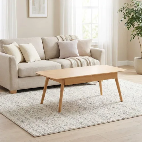 Vista 10 de Mesa de centro cuadrada de madera maciza con almacenamiento, mesa de mediados de siglo hecha a mano 100% madera de roble macizo natural para sala