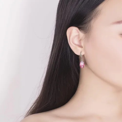 Vista 5 de Aretes colgantes de plata de ley 925 de 0.315 in x 0.472 in con circonita cúbica ovalada 5A para mujer, regalo de joyería de plata para mujer y niña