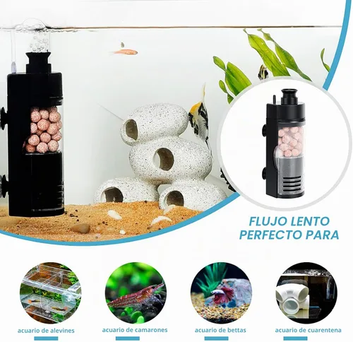 Vista 3 de hygger Filtro de esponja bio para acuario pequeño con bolas de cerámica, filtro de tanque de peces de 2 a 5 galones para cría de camarones betta
