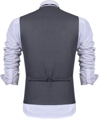 Vista 3 de COOFANDY Chaleco de traje de negocios para hombre, chaleco de vestir ajustado, chaleco de boda