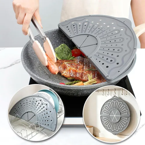 Vista 6 de Pantalla de silicona contra salpicaduras para sartén de 10, 11 y 12 pulgadas, protector contra salpicaduras plegable, protector contra salpicaduras