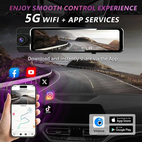 Vista 8 de Cámara de tablero de espejo de 3 canales con frontal 3K, cabina y trasera 1080P, cámara de espejo retrovisor de 11 pulgadas con WiFi/visión