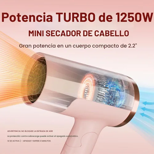 Vista 3 de PRITECH - Secador de pelo de viaje de doble voltaje de 1250 W con difusor, plegable