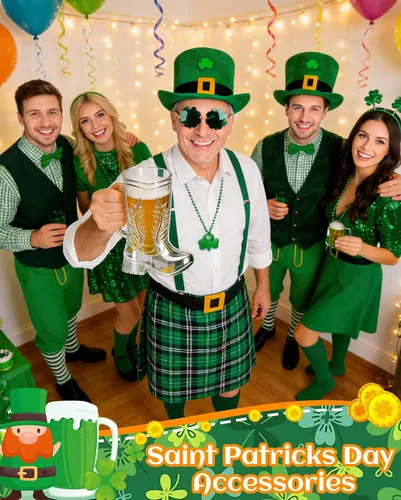 Vista 5 de 8 Pcs St Patricks Day Leprechaun Costumes, Irish Masquerade Party Outfit for Men Women
