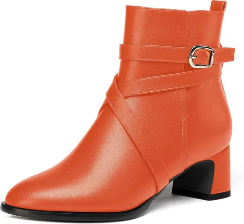 Vista 9 de WAYDERNS Botas altas de tobillo con hebilla casual para mujer, con correa de tobillo sólida mate, tacón bajo y grueso, 2 pulgadas