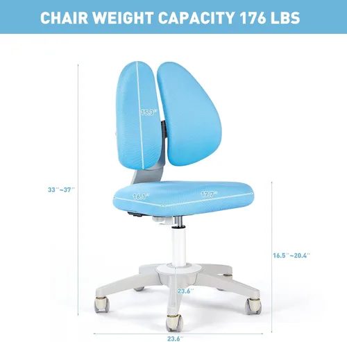 Vista 3 de Silla de escritorio para niños, altura y profundidad del asiento, silla de estudio ajustable con giro de 360°, ruedas de freno para sentarse