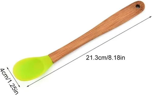 Vista 3 de Juego de mini espátulas de silicona con mango de madera, cepillo de silicona con asas de madera, cuchara, espátula para cocina y mezcla (5) (5)