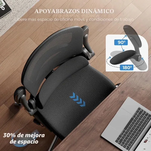 Vista 5 de Silla ergonómica de oficina - Soporte lumbar ajustable Silla cómoda de malla resistente de 350 libras con brazos abatibles, sillas
