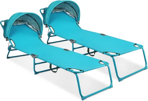 Vista 9 de Northroad Sillón de playa con toldo y toldo plegable, ajustable en 4 posiciones, silla de bronceado plegable para exteriores, tumbona resistente al