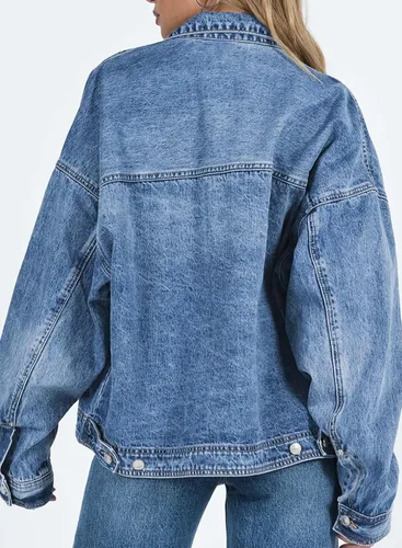 Vista 3 de Sidefeel Chaqueta vaquera larga elástica de gran tamaño para mujer