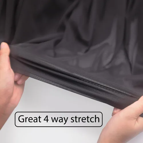Vista 2 de Tela de malla elástica Power Mesh Superfina de 4 direcciones, nylon y spandex, malla transparente, 1 yarda de largo, 60" de ancho (Negro) Tela