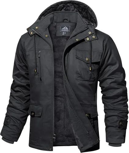 Vista 11 de MAGCOMSEN Chaqueta de invierno para hombre, con forro polar de algodón, chaquetas cálidas para trabajo, abrigos militares con 6 bolsillos