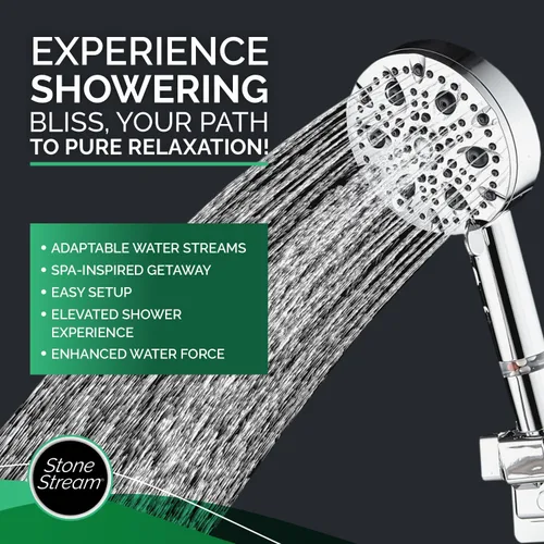 Vista 6 de Cabezal de ducha cromado original de 9 modos de pulverización, experiencia de lujo, 9 flujos de agua únicos para una máxima relajación, fácil