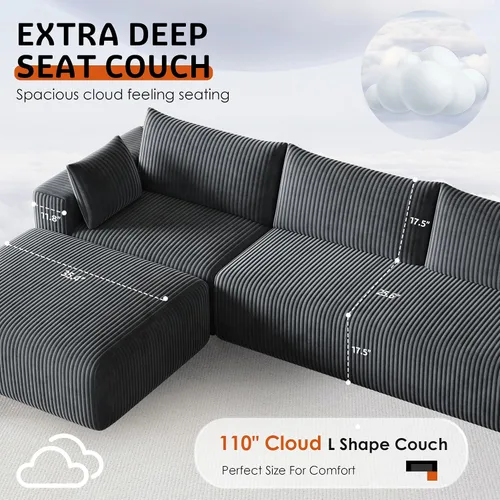 Vista 7 de 108" Cloud Couch Modular Sectional Sofa for Living Room, L Shaped Boneless Couch with Deep Seat Chaise, No Assembly Required Foam Sleeper Sofa for