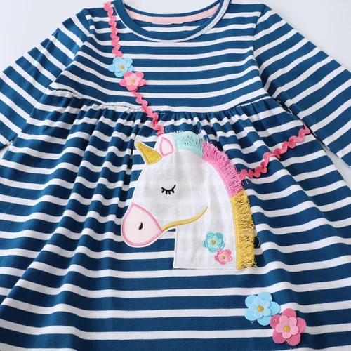 Vista 3 de HOMAGIC2WE Vestido de manga larga para niñas pequeñas, de algodón, para otoño, lindo, casual, básico