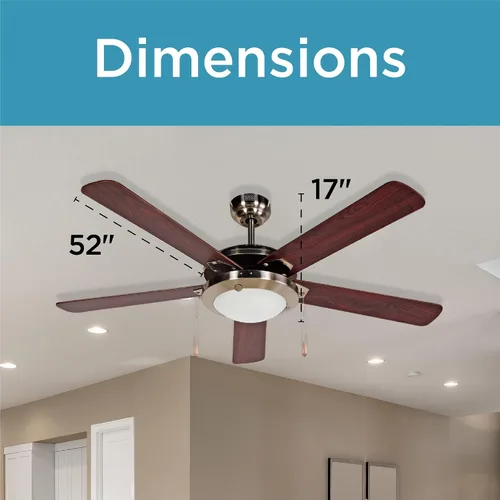Vista 3 de BLACK+DECKER Ventilador de techo de 52 pulgadas con kit de luz y cadena de tracción, 5 aspas, vidrio esmerilado blanco