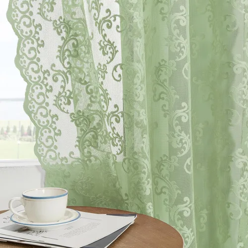 Vista 27 de Cortinas de encaje floral victoriano transparentes - 45 pulgadas de largo, 2 paneles, bolsillo para barra de cocina estilo cafetería, filtro de luz