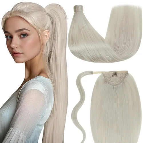 Vista 26 de LaaVoo Extensión de cola de caballo de cabello humano marrón para mujer, extensiones de cola de caballo marrón oscuro, extensiones de cabello humano