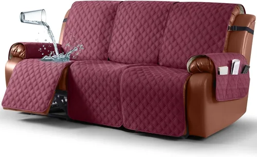 Vista 29 de Ruaozz Funda impermeable para sofá reclinable, lavable, funda antideslizante de 1 pieza, protector de muebles con correas elásticas, bolsillo