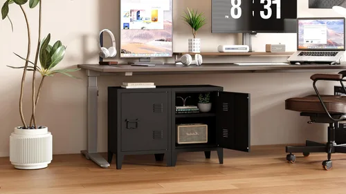 Vista 8 de MIOCASA Armario de metal con puerta, mesita de noche de metal para dormitorio, oficina, habitación de los niños (22.44 pulgadas de alto)