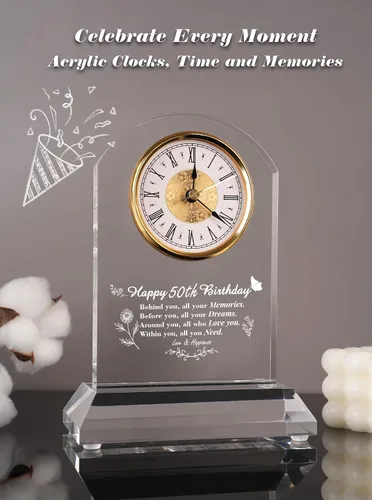 Vista 6 de DEEWISH Reloj de escritorio de cuarzo para regalo de 50 cumpleaños, elegante decoración de bendición para el hogar para padres, abuelos, amigos